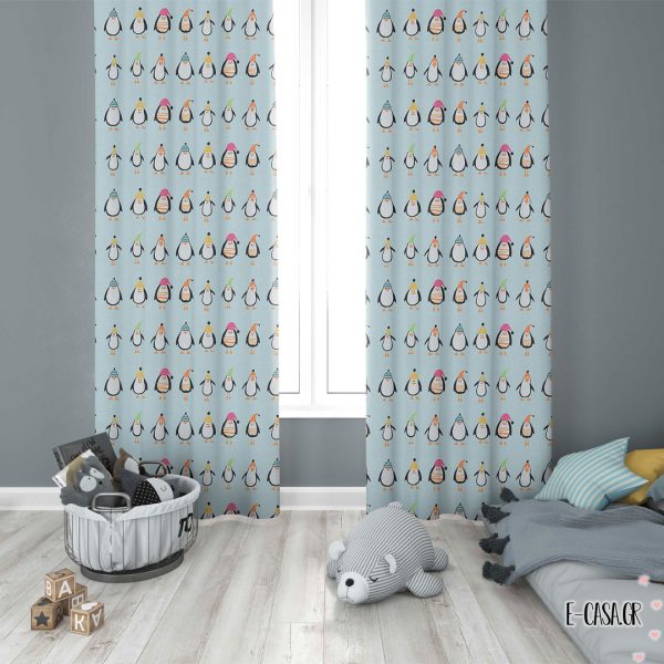 Έτοιμες κουρτίνες Σειρά penguin – μπλε