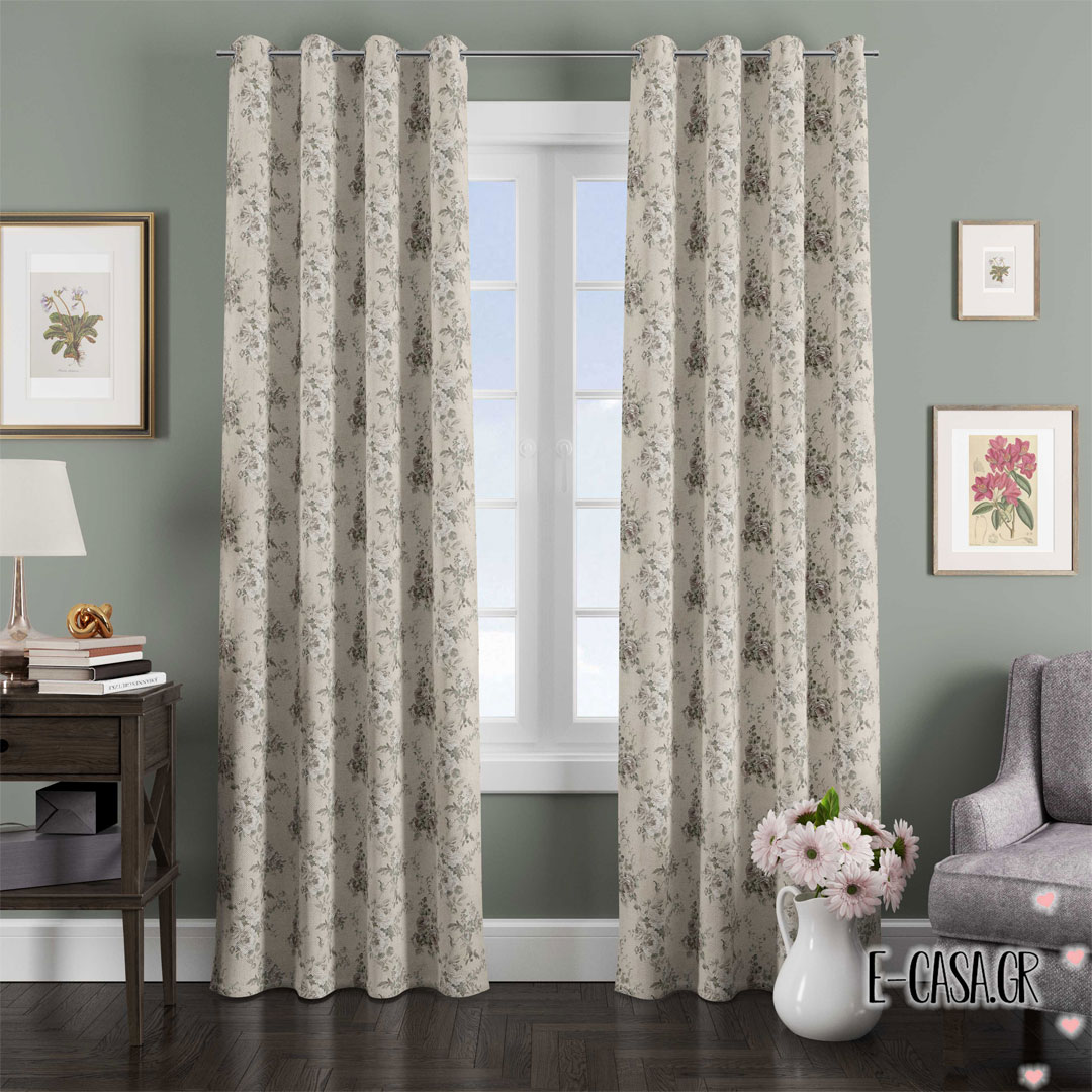 Έτοιμες Κουρτίνες Σειρά Country Big Flower – beige
