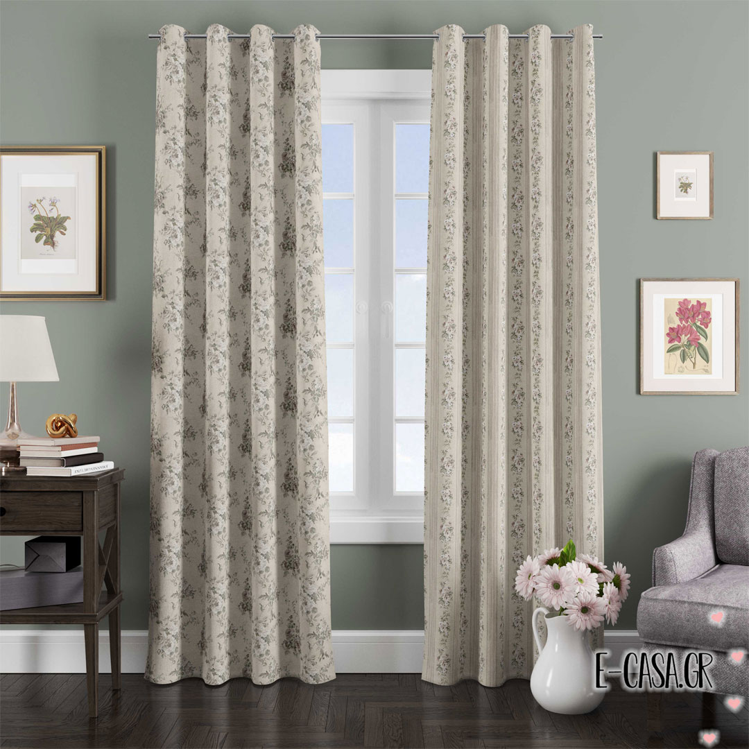 Έτοιμες Κουρτίνες Σειρά Country Striped Floral – beige