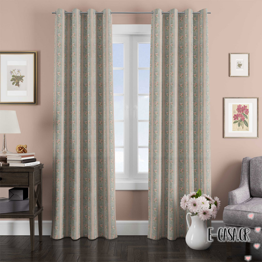 Έτοιμες Κουρτίνες Σειρά Country Striped Floral – green