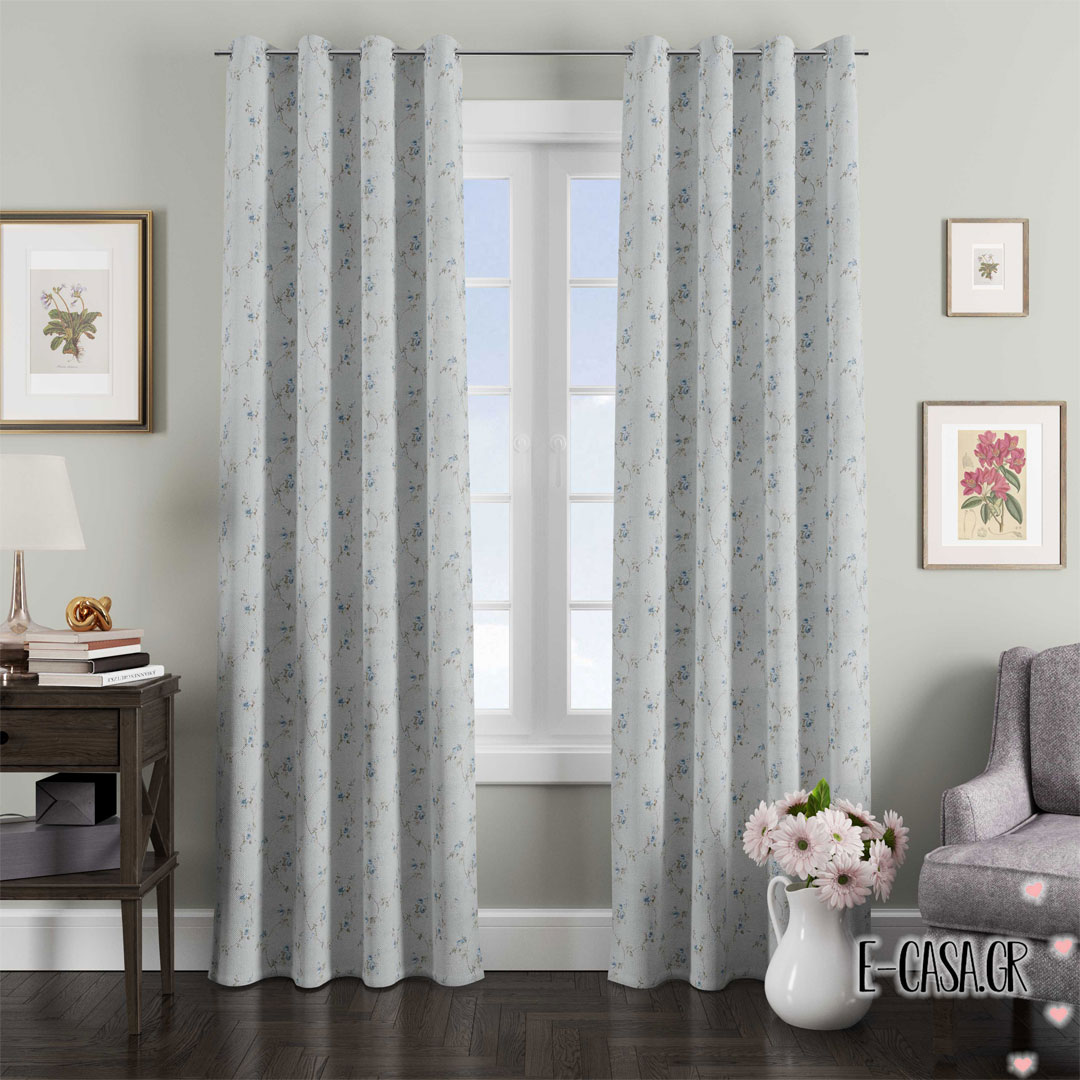 Έτοιμες Κουρτίνες Σειρά Country Small Flower – grey – blue