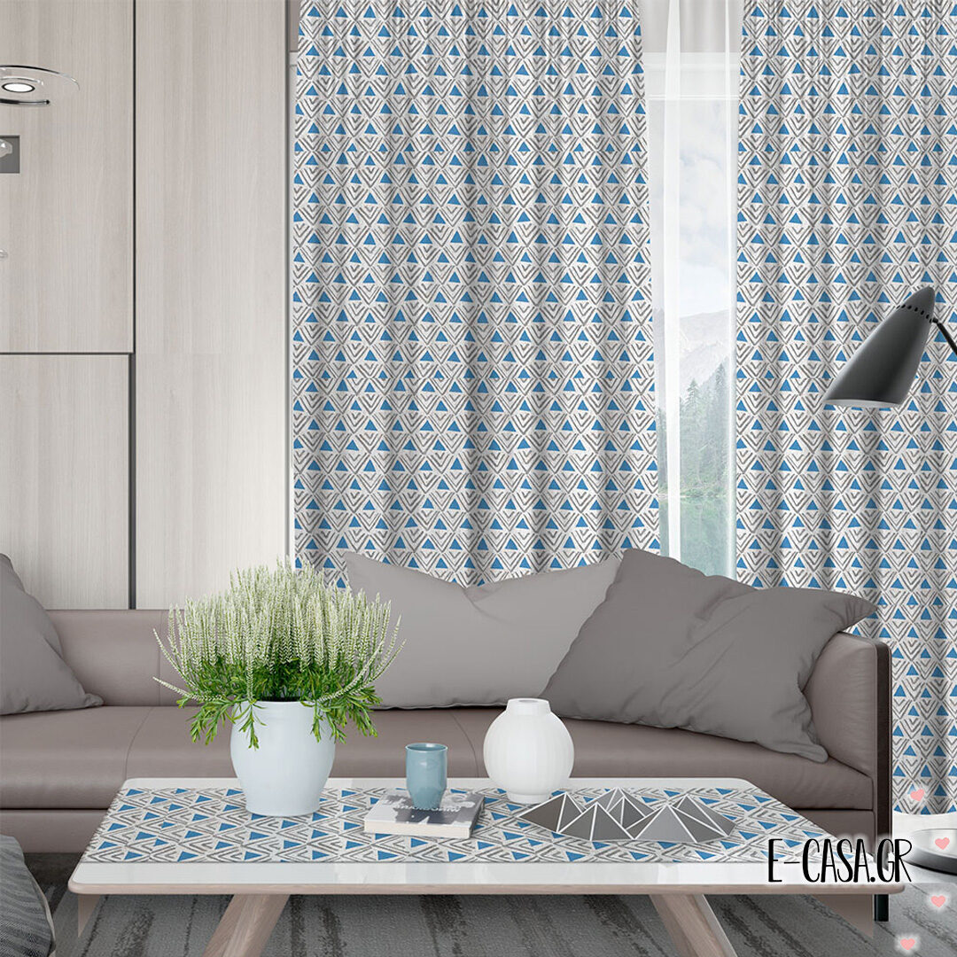 Έτοιμες κουρτίνες Σειρά Triangle blue